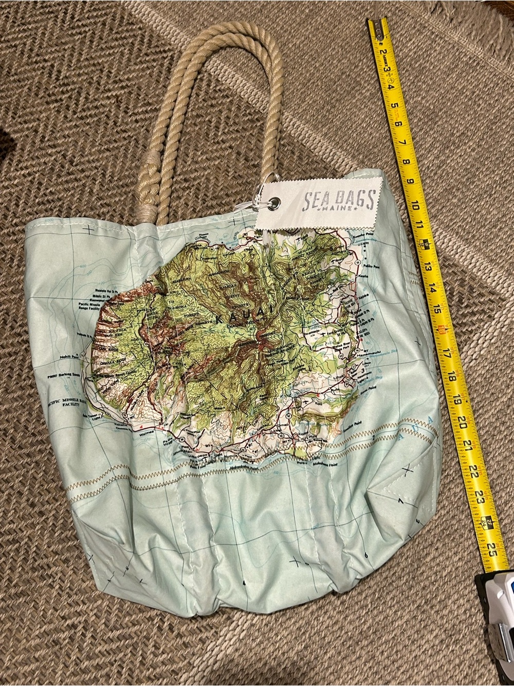 Sea Bags Maine Light Blue Kauai Map-Print Tote with Rope Handles